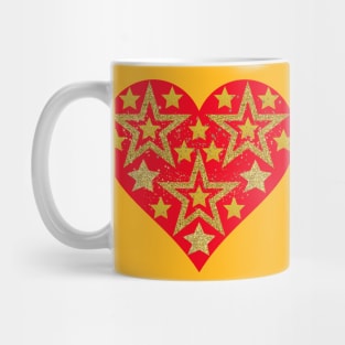 Gold stars in red heart. Mug